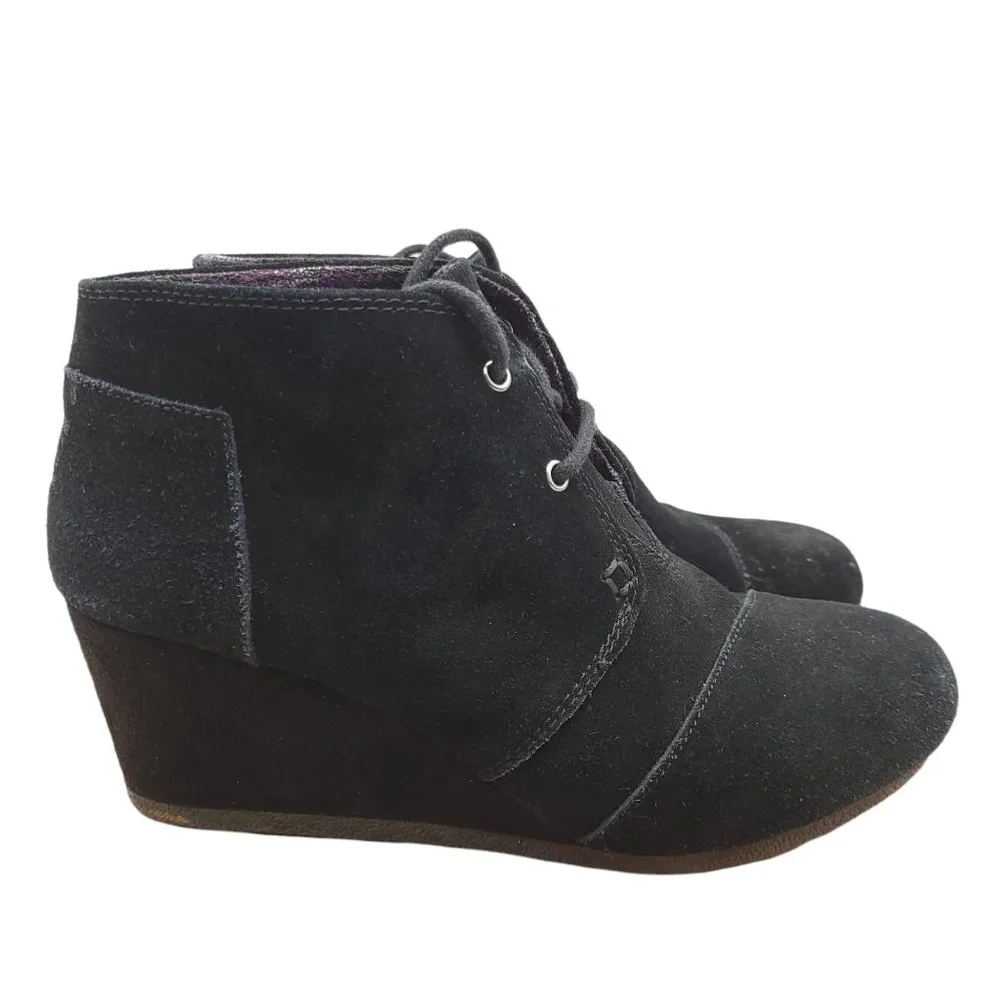 BOBS Skechers Wedge Booties Womens 8 Ankle Boots High Notes Black Suede